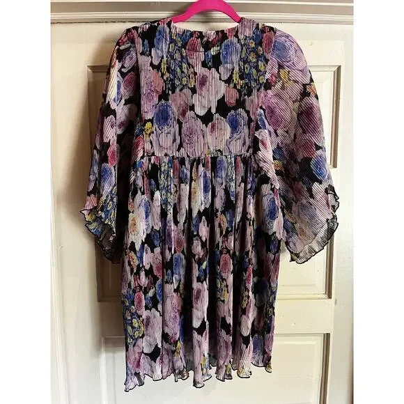 ganni purple floral dress Ganni Floral Print Georgette Long Sleeve Midi Dress